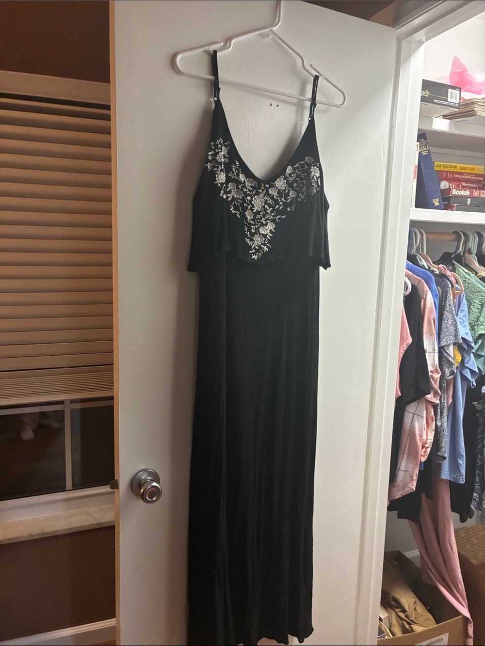 Rue21 Black Maxi Dress with White Floral Embroidery